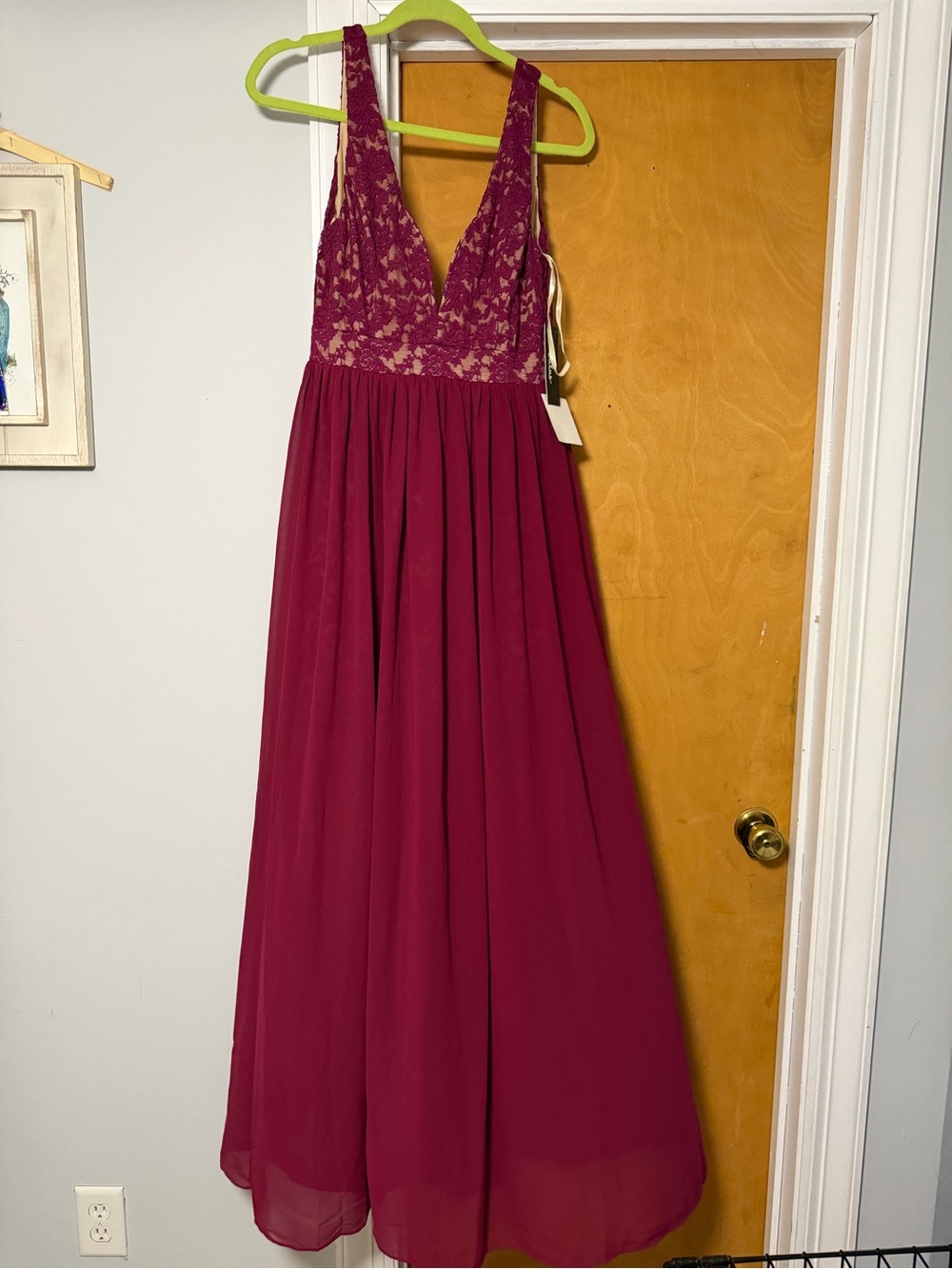 Lulu's Wine Lace Bodice Chiffon Prom Gown
